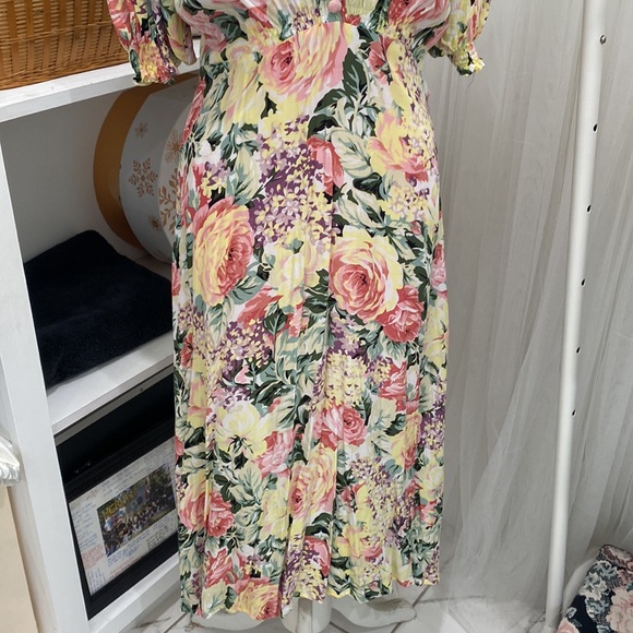 Faithfull The Brand Yellow Floral Marie Louise Dainty Midi Dress Size 6 - Picture 4 of 7